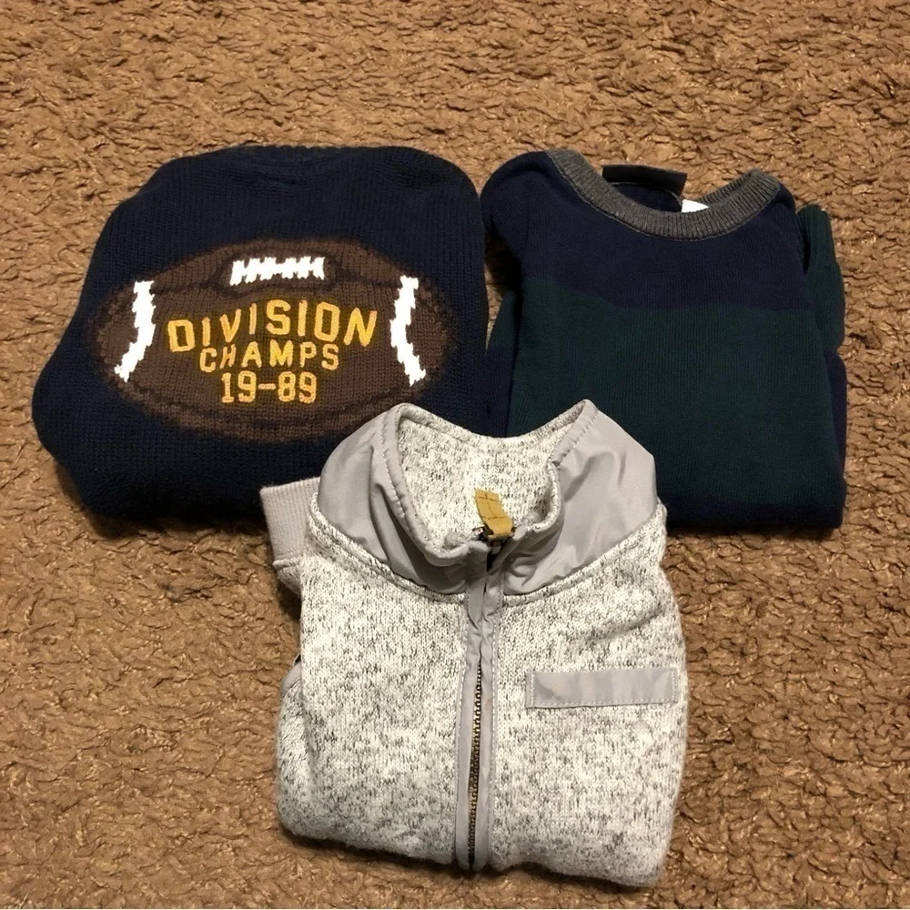 3T Sweater Vest Bundle Boys Gap Football Cardigan Gray Full Zip Vest Green